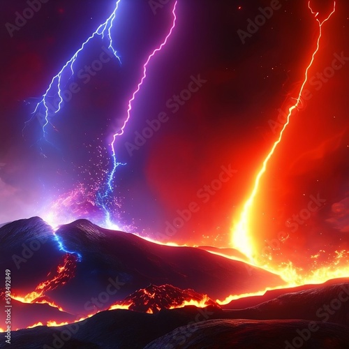 Lava Plateau With Lightning 01 Created with a Generative Ai Technology