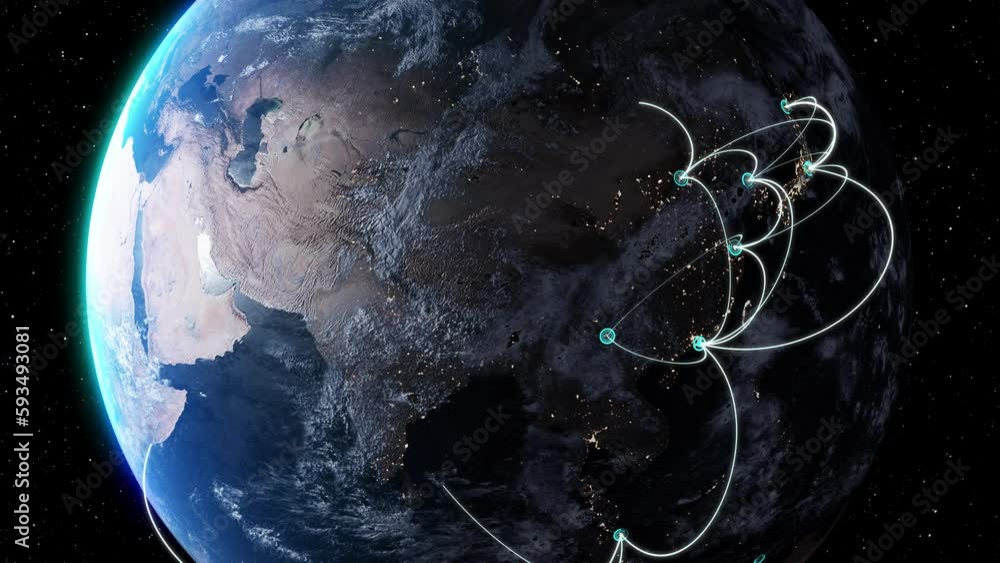 Global business concept of connections and information transfer in the world from Seoul,south korea