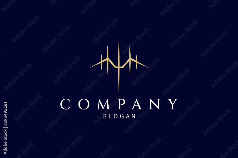 Airplane logo abstract with golden color in linear design style