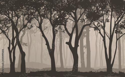 Seamless background horizontal. Silhouette of the deciduous forest, vector illustration © kozerog2015