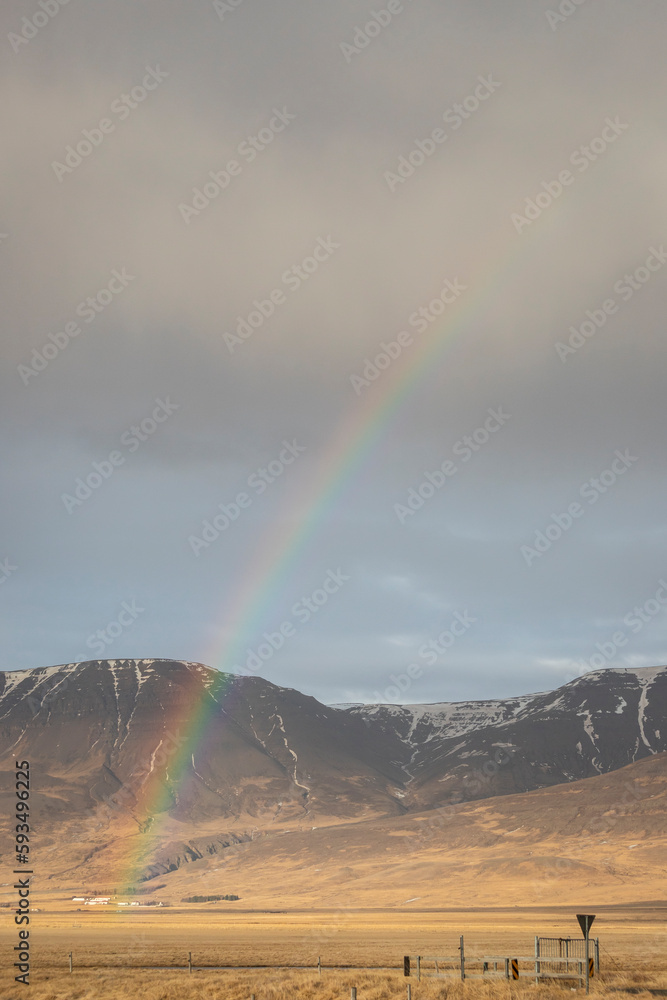 Rainbow above Iceland Ring Road.