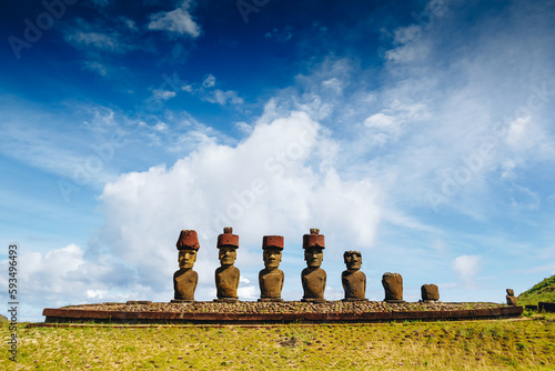 Moais at Anakena beach in Easter Island, Chile photo