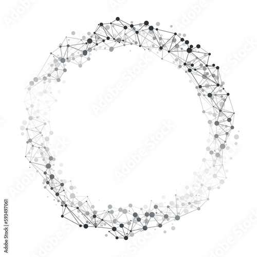 Abstract Cloud Computing and Global Network Connections Concept Design with Transparent Polygonal Geometric Mesh, Wireframe Ring 