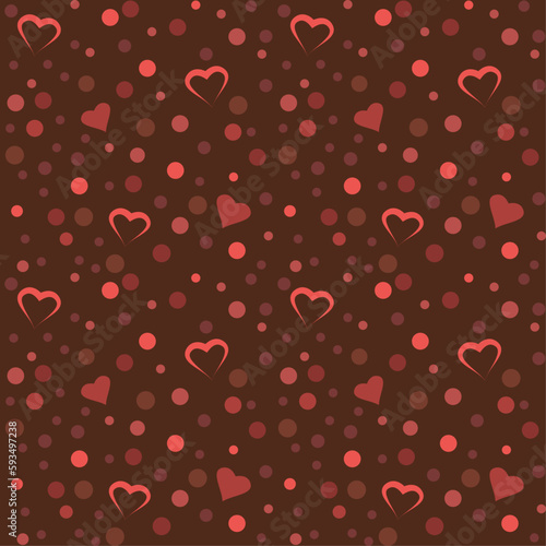 Vector seamless pattern with polka dots and hearts, textile print, packaging, wallpaper.