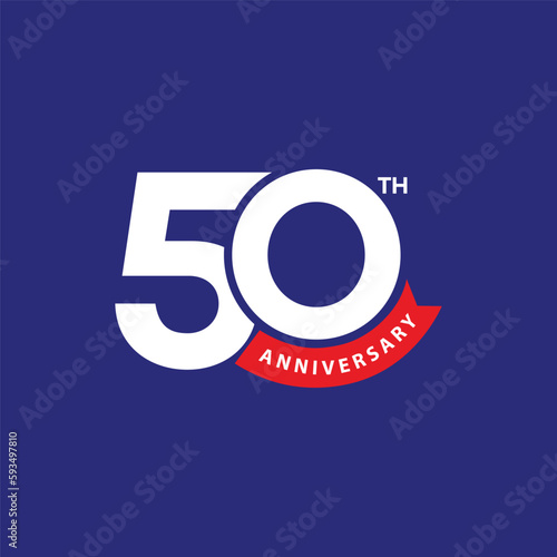 50 years anniversary logo design. 50th anniversary badge design with ribbon. Sign and symbol for celebrating company or business birthday. 