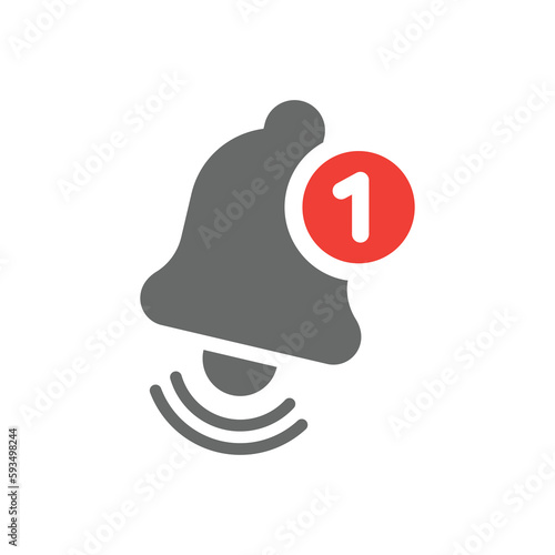 Ringing bell with red notification vector icon. Simple fill glyph symbol.