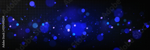 Realistic bokeh light effect isolated on transparent background. Vector illustration of blue sparkles glitter glowing on dark backdrop. Magic dust overlay for festive design, abstract flare texture © klyaksun