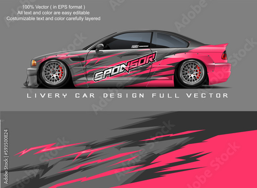 Car decal design vector. Graphic abstract stripe racing background designs for vehicle, race, rally, adventure and car racing livery