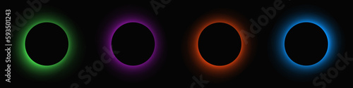 Set of circle illuminate light frames with color gradient