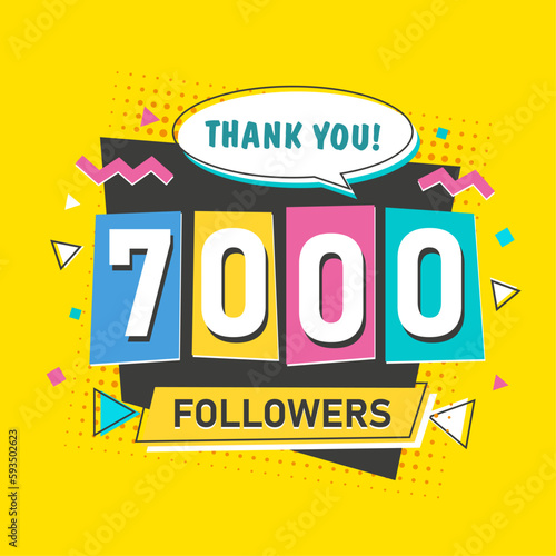 7000 followers blogger and subscriber banner in 2000s retro style with numbers on yellow background