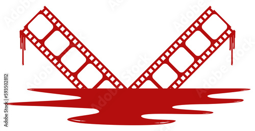 Fototapeta Naklejka Na Ścianę i Meble -  Silhouette of the Bloody Filmstrip Sign for Movie Icon Symbol with Genre Horror, Thriller, Gore, Sadistic, Splatter, Slasher, Mystery, Scary or Halloween Poster Film Movie. Format PNG