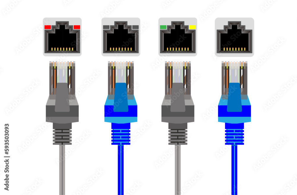 Vecteur Stock Network and ethernet cable. RJ45 Modular plugs for solid  Cat5, Cat5e Ethernet Cable connecter. RJ45 UTP Patch cable. CAT6 Cable.  RJ45 Female. Vector. | Adobe Stock