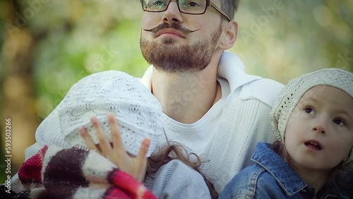 Cheerful family had a picnic in the Park