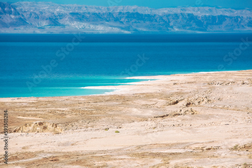 View of Dead Sea coastline, Jordan