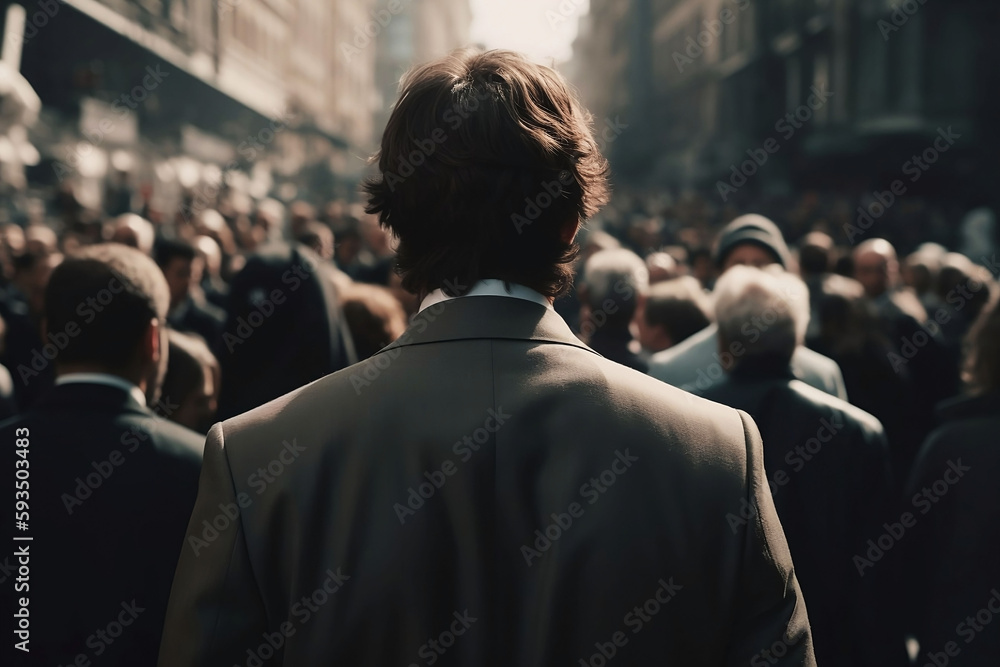 Businessman in a Crowd. Blurred City Background. Business concept
