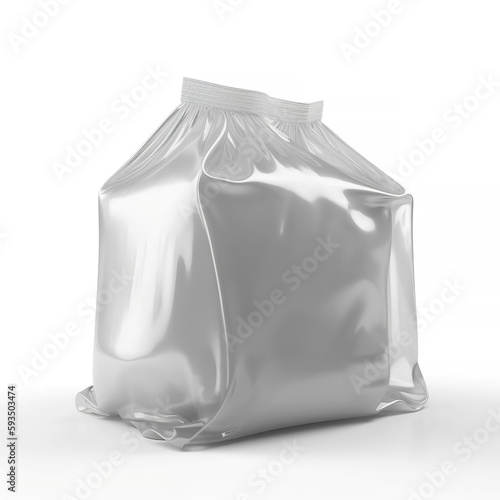 blank white plastic and silver metallic foil bag