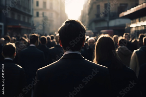 Businessman in a Crowd. Blurred City Background. Business concept