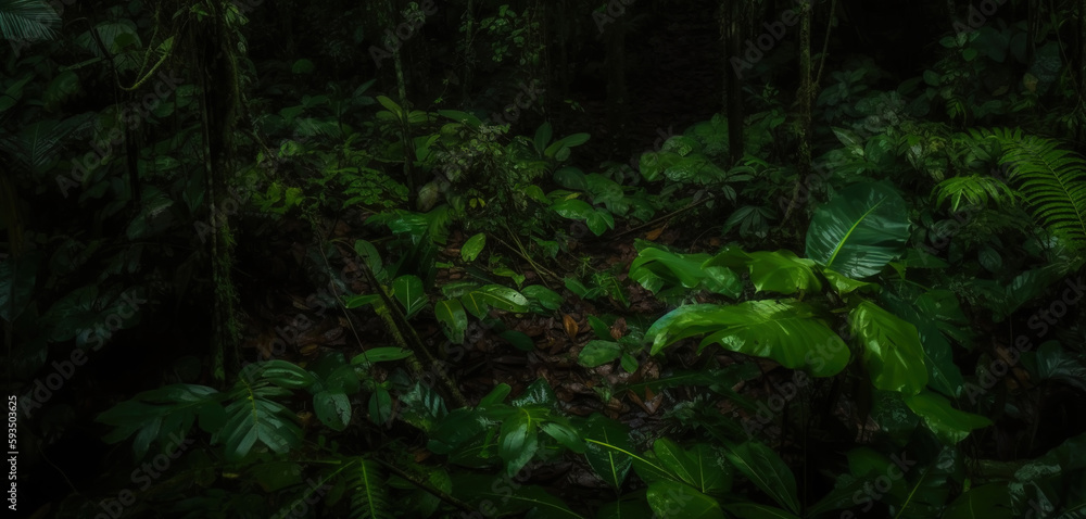 Deep tropical jungles. Dense forest landscape. Generative AI Deep tropical jungles. Dense forest landscape. Generative AI