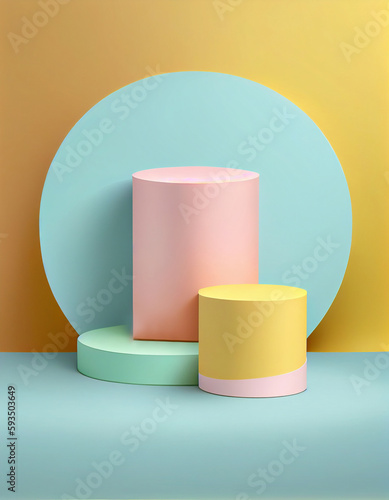 Cylinder shape pastel color podiums, created with generative AI