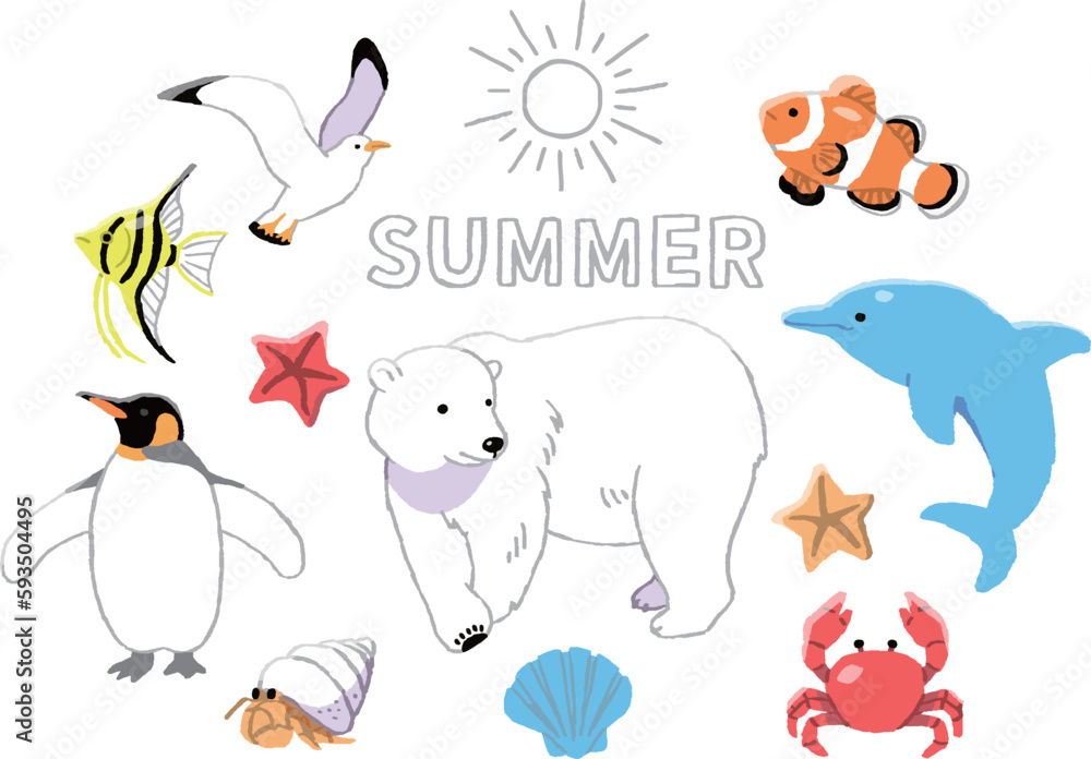 夏の動物たちのイラストセット 夏の動物たちのイラストセット