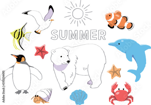  夏の動物たちのイラストセット