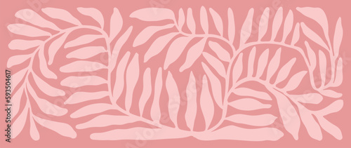 Matisse art background vector. Abstract natural hand drawn pattern design with leaves, branches. Simple contemporary style illustrated Design for fabric, print, cover, banner, wallpaper.