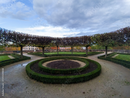 Circular shaped trees and bushes in a garden