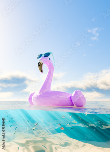 Inflatable flamingo in seawater in summer © TheCatEmpire Studio