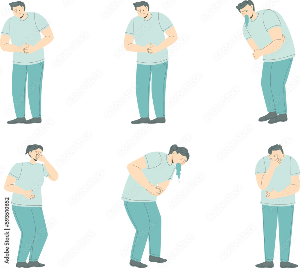  ill man in different poses. Vector illustration in a flat style. set off people