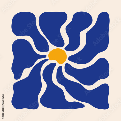 Groovy abstract flower poster. Contemporary organic doodle shapes, floral background naive art. Botanic vector illustration