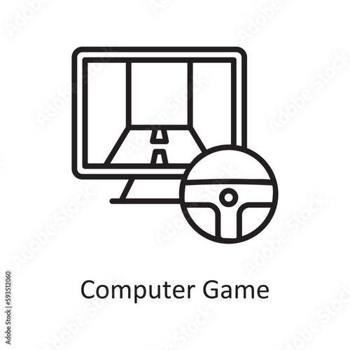 Computer Game Vector Outline icon Design illustration. Gaming Symbol on White background EPS 10 File