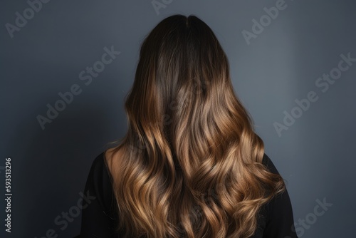 woman from behind with wonderful long hair that is freshly dyed balayage, ideas for hairstylists - Generative AI