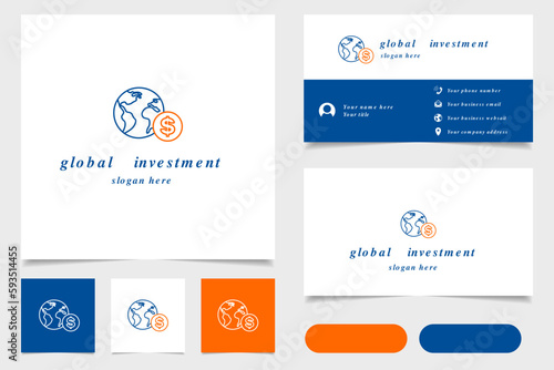 Global investment logo design with editable slogan. Branding book and business card template.