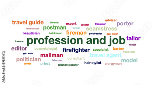 Profession and Job Word Cloud Jumbled on White Background