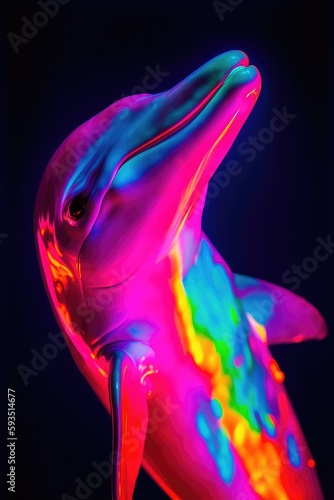 Dolphin illustration in neon colors