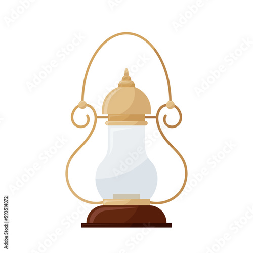 Oil or kerosene lamp. Vintage lamp in flat style.