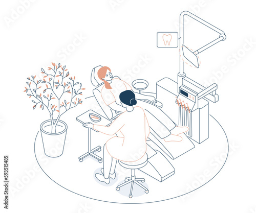 Appointment at the dentist - modern line design style isometric illustration
