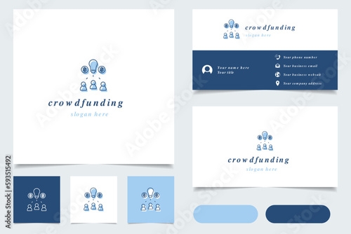 Crowdfunding logo design with editable slogan. Branding book and business card template.