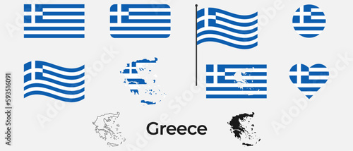 Flag of Greece. Silhouette of Greece. National symbol.