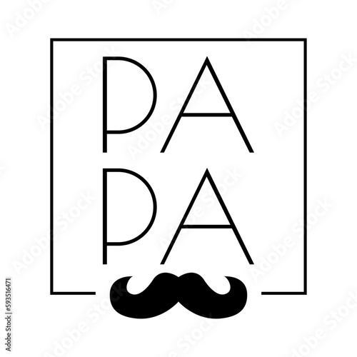 Día del Padre. Logo con letras palabra paoá en texto manuscrito con silueta de bigote en cuadrado lineal para su uso en felicitaciones y tarjetas