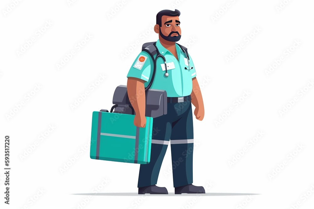 Male doctor with bag of medical tools on white background from generative ai