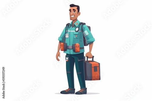 Male doctor with bag of medical tools on white background from generative ai © supatthanan