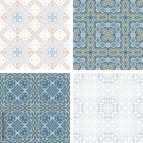 Set of pastel colored seamless tiles, vector ornamental patterns, elegant decorative backgrounds for fabrics, clothing, decoration, home decor, cards and templates, wrapping paper, kids prints.