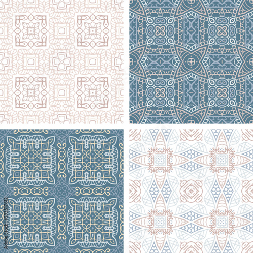 Set of pastel colored seamless tiles, vector ornamental patterns, elegant decorative backgrounds for fabrics, clothing, decoration, home decor, cards and templates, wrapping paper, kids prints.
