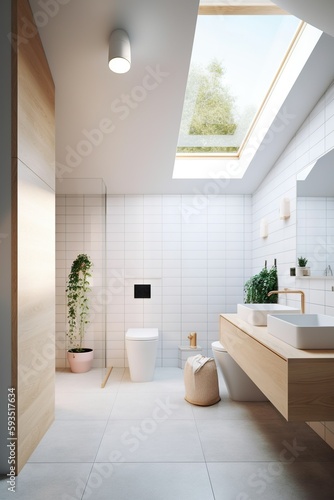 Airy Bathroom with Light Wooden Accents and Soft Pastels