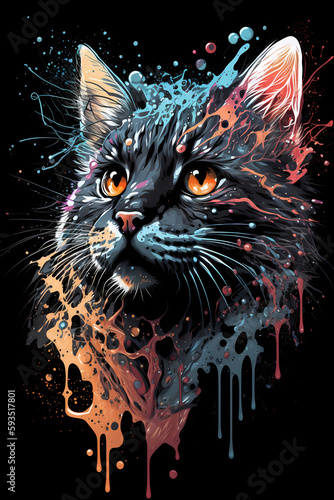 fantasy abstract portrait cat with a colorful, generative ai
