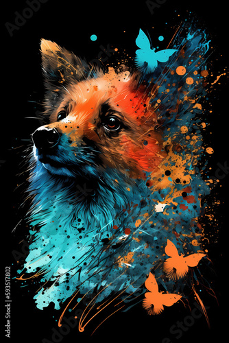 fantasy abstract portrait dog with a colorful, generative ai