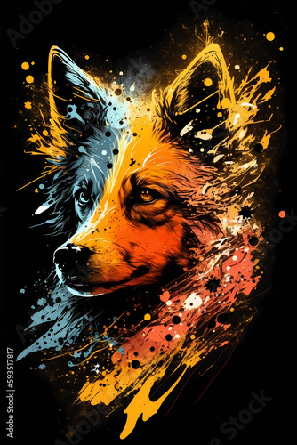 fantasy abstract portrait wolf with a colorful, generative ai