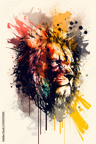 fantasy abstract portrait lion with a colorful, generative ai