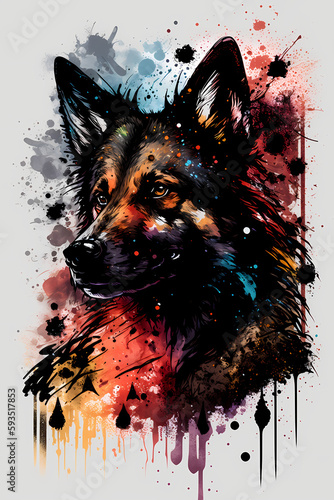 fantasy abstract portrait wolf with a colorful, generative ai